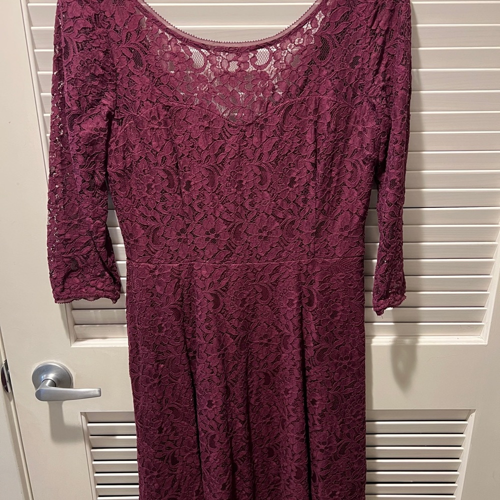 White House Black Market Fuschia Lace Dress with 3/4 Sleeves